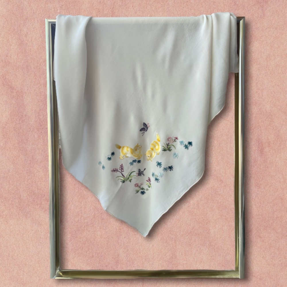 Shanghai China Vintage Silk Kitty Cat Scarf